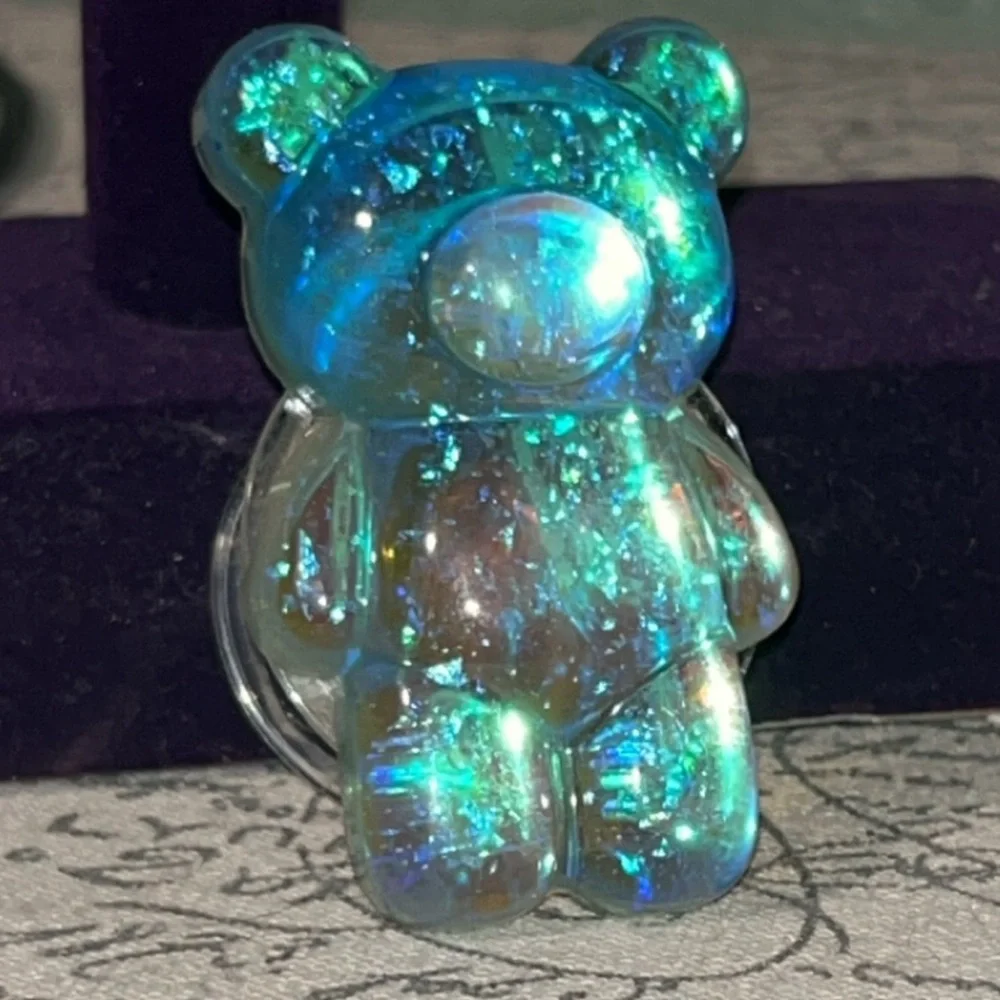 Blue iridescent resin bear figurine phone socket #kawaii #resinart #gifting